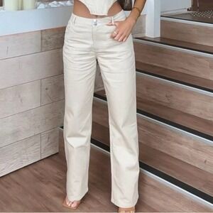 NWT WHITE FOX BOUTIQUE‎ Power Play Wide Leg Mid Rise Pants Tan / Oatmeal Medium